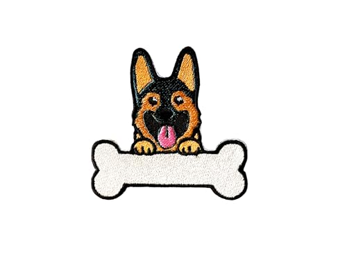 TH Patch Deutscher Schäferhund, Welpe, Haustierknochen, niedliches Cartoon-Logo, 1 Aufnäher, bestickte Applikation, Abzeichen für Kleidung, Kostüm von Generic