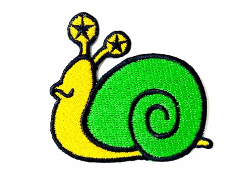 TH Patch Green Snail Happy Animal Cute Cartoon Logo 1 Sew Iron on Embroidered Applique Badge Sign Patches Clothing Costume von Generic