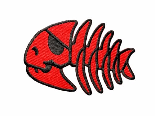 TH Patch Red Fish Skull Pirate Bone Skelett Logo 1 Aufnäher Bügelbild Patch Schild Patches Kleidung Kostüm von Generic