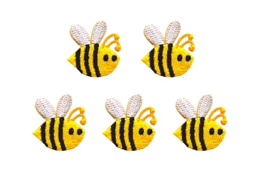 TH Patch Set mit 5 kleinen kleinen Bienen, gelbe Biene, niedliches Cartoon-Logo, 1 Aufnäher, bestickte Applikation, Abzeichen, Kleidung, Kostüm von Generic