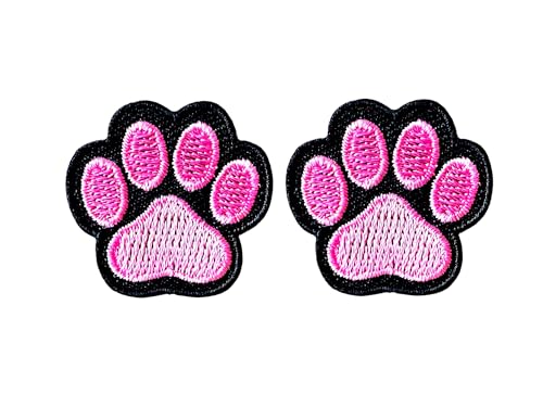 TH88 Set mit 2 kleinen rosa niedlichen Hunde- und Katzenpfoten, Tier-Fußabdruck, Symbol, Abzeichen, Cartoon-Logo, 1 Flicken zum Aufnähen oder Aufbügeln, bestickt, für Kleidung, Kostüm von Generic