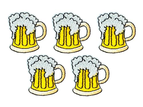 TH88 Set mit 5 winzigen Mini-Bierglas-Partys "Happy Beer", niedliches Cartoon-Logo, 1 Aufnäher, bestickte Applikation, Abzeichen, Kleidung, Kostüm von Generic