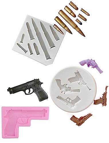 TTOA – 3 Stück Bullet & Gun Silikon Fondant Formen | Zuckerhandwerk | Kuchendekoration | Zuckergussform | Kuchendekoration von Generic