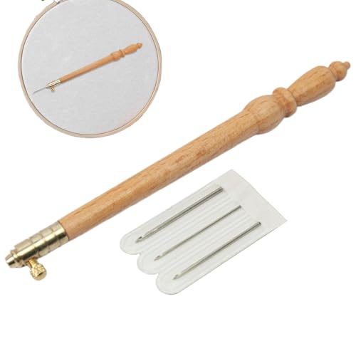 Tambour-Haken mit 3 Nadeln, Häkelnadel-Set - Buchenholz-Stickerei Hoo mit 3 Nadeln K | Tambour-Häkelnadel, Tambour-Haken-Perlen-Stickset, Häkelwerkzeug-Set, bequemer Griff für Perlenarbeiten, Kunsthan von Generic