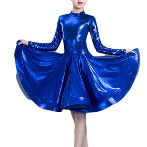 Tanzkleid Im Klassischen Stil mit Doppellagigem Rüschenrock Aus Netzstoff für Mädchen, Rumba, Samba, Cha-Cha, Tango, Party, Übungskleidung, Wettkampftanzbekleidung, Langärmlig, Gesellschaftstanz (160 von Generic