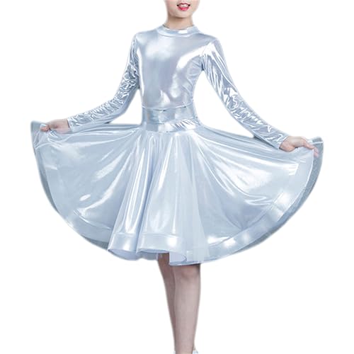 Tanzkleid Im Klassischen Stil mit Doppellagigem Rüschenrock Aus Netzstoff für Mädchen, Rumba, Samba, Cha-Cha, Tango, Party, Übungskleidung, Wettkampftanzbekleidung, Langärmlig, Gesellschaftstanz (150 von Generic