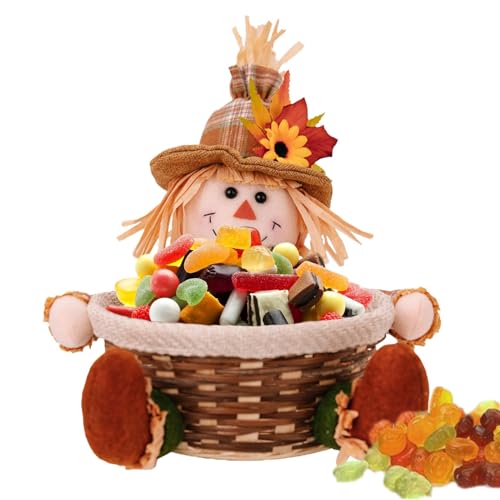 Thanksgiving Scarecrow Decor - Harvest Festival Scarecrow Decor |Handmade Sitting Scarecrows Plush Doll Sunflower Candy Basket | Fall Decorations for Home, Autumn Harvest Thanksgiving Decoration von Generic