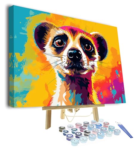 Tiere Malen nach Zahlen Erwachsene und Kinder DIY Malen nach Zahlen Kits auf Leinwand mit Pinseln Erdmännchen Acrylmalerei Kunsthandwerk für Zuhause 40 x 50 cm(Rahmen) von ZYZYZK