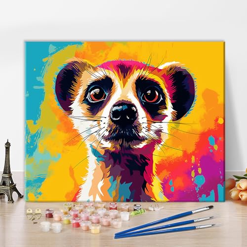 Tiere Malen nach Zahlen Erwachsene und Kinder DIY Malen nach Zahlen Kits auf Leinwand mit Pinseln Erdmännchen Acrylmalerei Kunsthandwerk für Zuhause 40 x 50 cm(rahmenlos) von Generic