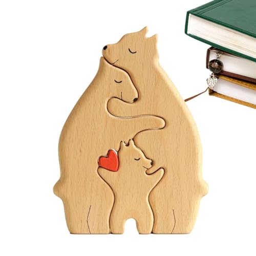 Tierfamiliendekor aus Holz - Handgefertigte Puzzle-Ornamente aus Holz, rustikale Tierfigur | Dekorative Familienstatue aus Holz, markantes Dekorations-Bürostück für die m von Generic