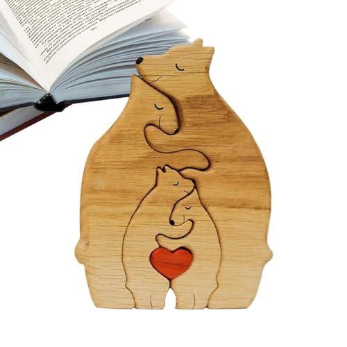 Tierfamiliendekor aus Holz - Handgefertigte Puzzle-Ornamente aus Holz, rustikale Tierfigur | Dekorative Familienstatue aus Holz, markantes Dekorations-Bürostück für die m von Generic