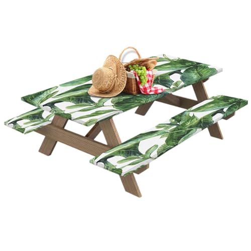 Tisch- und Picknickbankhusse, Picknick-Tischbezug mit Bankhusse, Set mit 3 Bezügen für Picknicktisch, schöne elastische Tischdecken von Generic