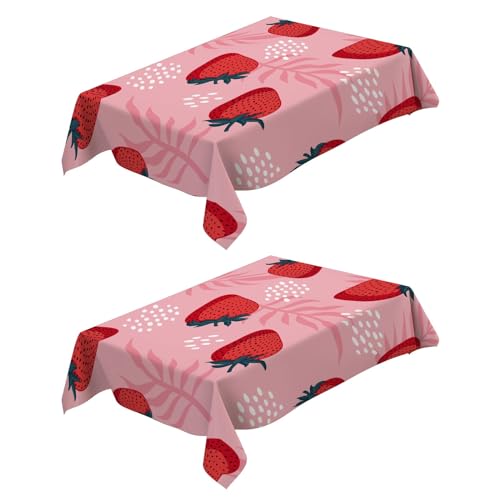 Tischdecke Abwaschbar Rechteckig 2 Stück Rosa Erdbeere 140x140 cm Polyester Tischtuch Tafeldecke Tischwäsche Ornamente Schmutzabweisend Pflegeleicht Wasserabweisend von Generic