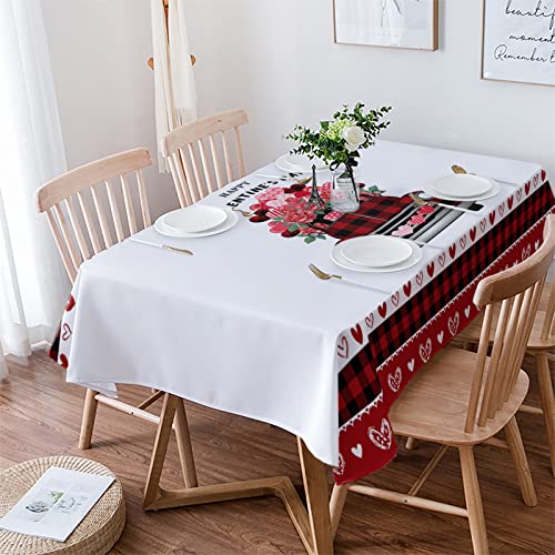 Tischdecke Alles Gute Zum Valentinstag Roter LKW Mit Blumen Buffalo Plaid Party Tischdecke Dekoration Abwaschbar Tischwäsche, Für Mottoparty, Hochzeit, 137x183cm von Generic