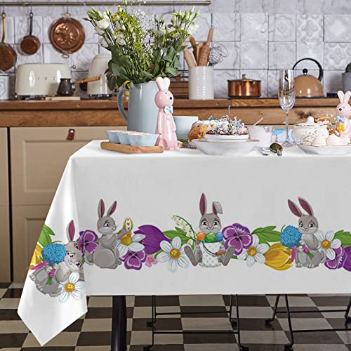 Tischdecke Easter Frühling Kaninchen Gedruckt Ei Rand Outdoor Tischdecke Abwaschbar Auslaufsicher Tischdecke Für Küche, Für Abendessen, Party, 137x183cm von Generic