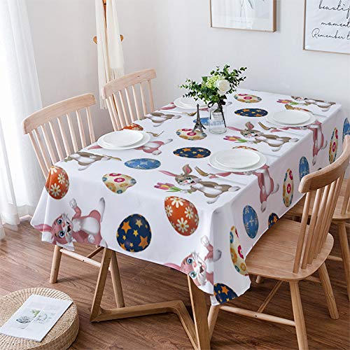 Tischdecke Easter Theme Kaninchen Und Buntes Ei Tischdecke Für Küche Pflegeleicht Dekoration Wasserdicht Tischdecken, Für Cafe, Innen- & Außenbereich, 137x183cm von Generic