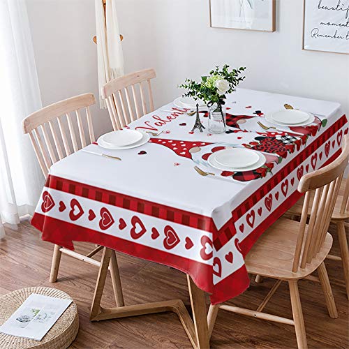 Tischdecke Happy Valentinstag GNOME Auf Roten Liebesherzen Karierten Rand Tischdecke Für Küche Abwaschbar Dekoration Drucken Tischdecke, Für Tischdekoration, Home, 137x183cm von Generic