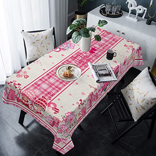 Tischdecke Happy Valentinstag Truck Liebe Herz GNOME Blumen Rosa Plaid Wiederverwendbar Tischwäsch Auslaufsicher Staubdicht Tischdecke Für Küche, Für Tischplatte, Tischdekoration, 137x183cm von Generic