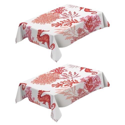 Tischdecke Rechteckig 2 Stück Koralle Rot 140x220 cm Garten Tischdecken Fleckschutz Pflegeleicht Abwaschbar Schmutzabweisend Table Cloth für Küche Esstisch Couchtisch Parteien von Generic