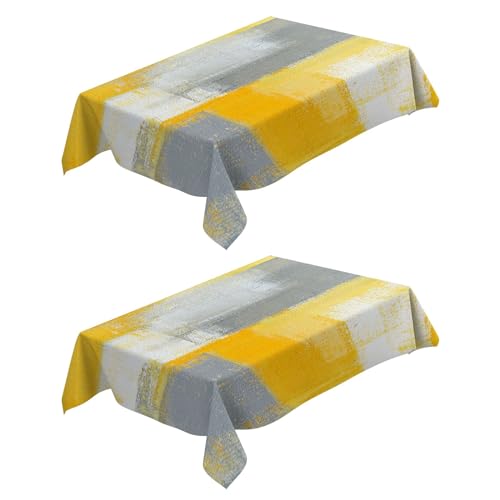 Tischdecke Rechteckig 2 Stück Krawattenfarbe 140x220 cm Garten Tischdecken Fleckschutz Pflegeleicht Abwaschbar Schmutzabweisend Table Cloth für Küche Esstisch Couchtisch Parteien - Gelbgrau von Generic