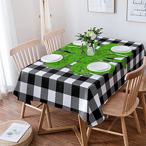 Tischdecke St. Patrick's Day Lucky Leaves Schwarz Buffalo Plaid Geburtstagstischdecke Abwaschbar Schmutzabweisend Party Tischdecke, Für Abendessen, Party, 137x183cm von Generic