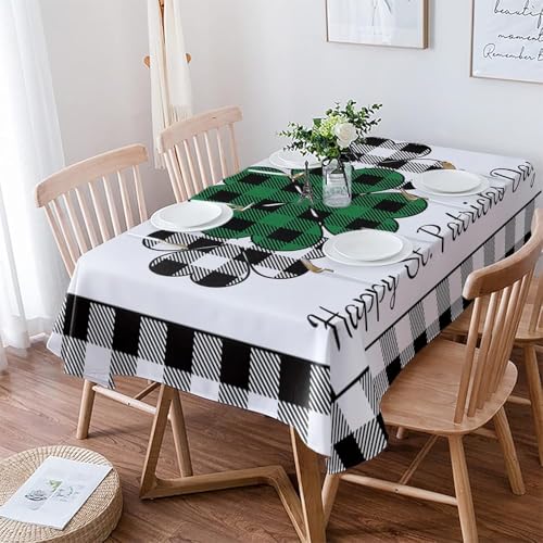 Tischdecke St. Patrick's Day Schwarz Grün Buffalo Plaid Kleeblatt Party Tischdecke Pflegeleicht Abwaschbar Wiederverwendbar Tischwäsch, Für Esszimmer, Abendessen, 137x183cm von Generic