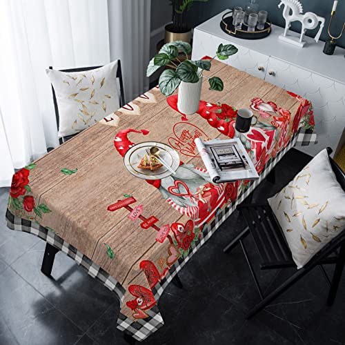 Tischdecke Valentinstag GNOME Holzmaserung Schwarz Weiß Plaid Drucken Tischdecke Sanft Pflegeleicht Abwaschbar Tischtuch, Für Karneval, Party, 137x183cm von Generic