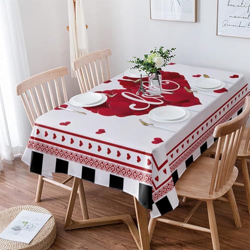 Tischdecke Valentinstag Liebe Herz Schwarz Weiß Buffalo Plaid Party Tischdecke Staubdicht Dekoration Abwaschbar Tischtuch, Für Tischplatte, Picknick, 137x183cm von Generic