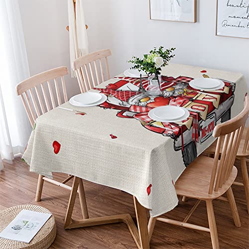 Tischdecke Valentinstags-Gnom Auf Romantischem Truck Party Tischdecke Abwaschbar Auslaufsicher Geburtstagstischdecke, Für Hochzeit, Esszimmer, 137x183cm von Generic