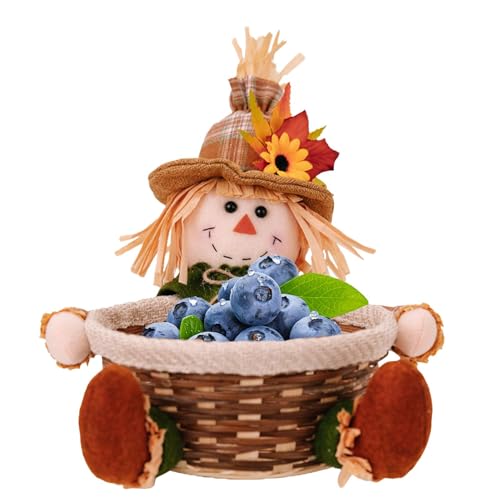 Tischdekoration Vogelscheuche | Festliche -Vogelscheuche, Sonnenblumen-Erntedank-Plüschpuppe mit einem Obstkorb – Herbstdekoration für Zuhause, Herbsternte-Figur von Generic