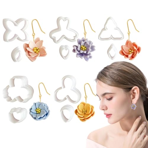 Tonschneider - Blumenpresse | Blumenschneider für Kuchendekoration | Fondantschneider | Blumenkeksschneider | 5 Formen floral handgefertigter Sommerstil Schmuckzubehör für Frauen Mädchen machen von Generic