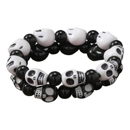 Totenkopf-Armbänder für Herren Punk Totenkopf Perlen Halloween Armband Bunte Retro-Vintage-elastische Totenkopf-Armbänder für Männer und Frauen, täglicher und Halloween-Gebrauch von Generic