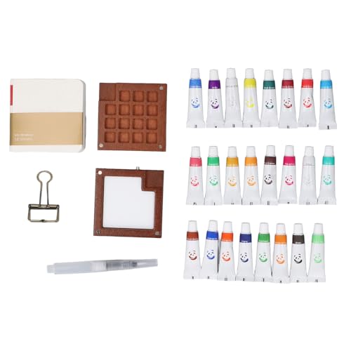 Tragbares Mini-Aquarellpaletten-Set, 24 Farben, Malpinsel, Kleines Mini-Künstler-Aquarell-Reiseset mit Clip für Maler, Künstler, Studenten von Generic