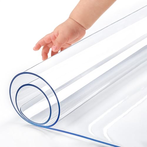 Transparent Tischdecke 60 x 170 cm Transparente PVC Tischdecke Wasserdicht Waschbar Toilettentischmatte 1mm Leicht zuschneidbar, Esstisch Beschützer von Generic