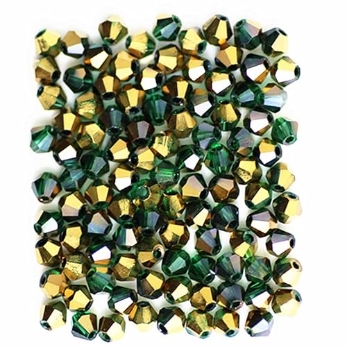 U Pick Colors Doppelkegel-Perlen, facettierte Kristallperlen, Glasperlen, lose Abstandshalter-Perlen für DIY-Schmuckherstellung, 4 mm, 200 Stück (Grün-Gold) von Generic