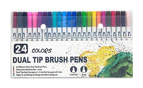 Umi 24 Farben Kunst Dual Tips Malpinsel Fineliner Farbe Wasserbasis Marker Stifte für Kalligraphie Zeichnen Skizzieren Buch Bullet Journal von Generic