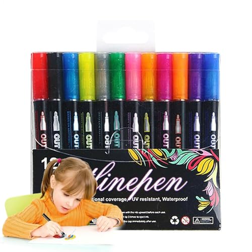 Umrissmarkierungen Malvorlagen - Pflege Der Künstlerischen Fähigkeiten Umriss Marker Stifte | Verbesserte Farbumrisse Marker-Strumpf-Stuffers, Gel-Stift Mit Ultrafeinem Für Kinder Weihnachtsgrüßk von Generic