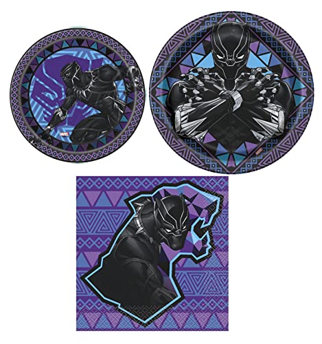 Unique Black Panther Birthday Party Bundle 8 Dinner & 8 Dessertteller, 16 Lunch-Servietten, für 8 Personen und 1 Saguaro Acres Partyzubehör Checkliste Offiziell lizenziert von Unique von Generic