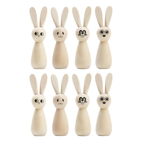 Unvollendeter Holzhasen für Handwerk, unvollendeter Holzhasen für Handwerk | Animal Doll Set von 8,Bunny unvollendete Osterpeg Kaninchen Figuren Graffiti -Puppe Schmuck für Partymalereidekorationen von Generic