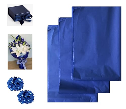 VEZODEK Seidenpapier Verpackungsmaterial zum Verpacken | 30 Blatt 50x75 cm für Blumen, Hochzeiten, Geschenktüten, Kunsthandwerk, Weihnachten, Pompons (Königsblau, 30 Blatt 50x75cm) von Generic