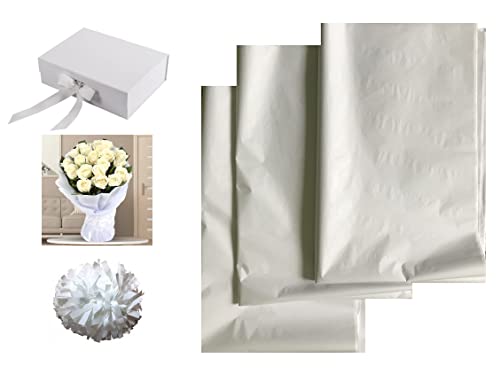 VEZODEK Seidenpapier Verpackungsmaterial zum Verpacken | 30 Blatt 50x75 cm für Blumen, Hochzeiten, Geschenktüten, Kunsthandwerk, Weihnachten, Pompons (Weiß, 30 Blatt 50x75cm) von Generic