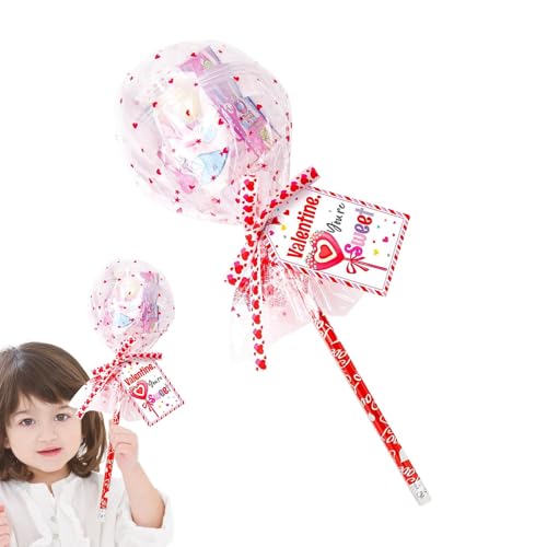 Valentinstag-Briefpapier-Set, Valentinstag-Briefpapier-Set | 24er-Pack Briefpapier-Set mit Valentinskarten,Riesiges Lollipop-Briefpapier-Set für Kinder, Kinder, Kleinkinder von Generic