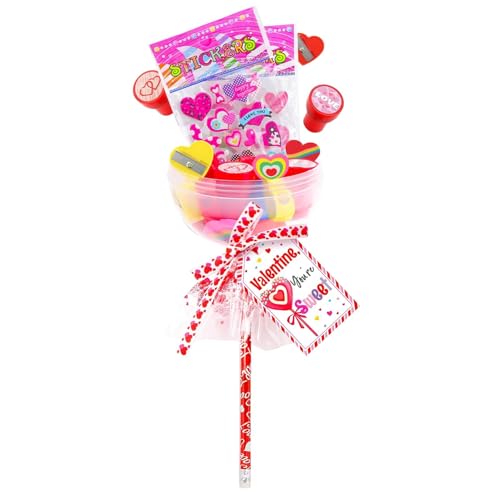 Valentinstag-Briefpapier mit Karte,Riesiges Briefpapier-Set in Lutscherform,Klassenzimmer-Austausch-Partygeschenk-Briefpapier | Kreatives Lollipop Stuffers-Briefpapier-Set für Klassenzimmer, Valentins von Generic