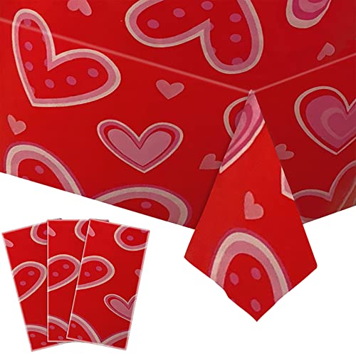 Valentinstag Tischdecke Valentinstag Herz Muster mit Farben Liebe Anbetung Esszimmer Küche Rechteckige Tischdecke Einweg Tischdecke Rosa Mgj510 (Red, One Size) von Generic