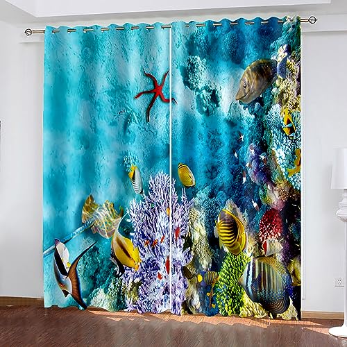 Verdunkelungsvorhänge 3D Digitaldruckvorhänge Für Curtain Tropische Bunte Unterwasserfische Schwimmen 214cm lang 264cm Breite Vorhänge Für Wohnkultur von Generic