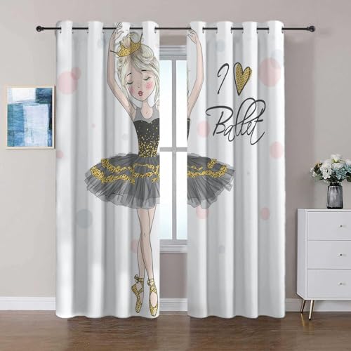 Verdunkelungsvorhänge Ballerina-Mädchen Vorhang mit ösen Blickdichte Thermo Kälteschutz Vorhänge Kinderzimmer Schlafzimmer Verdunkelung Fenster, 2 Stück B168 x H229 cm von Generic