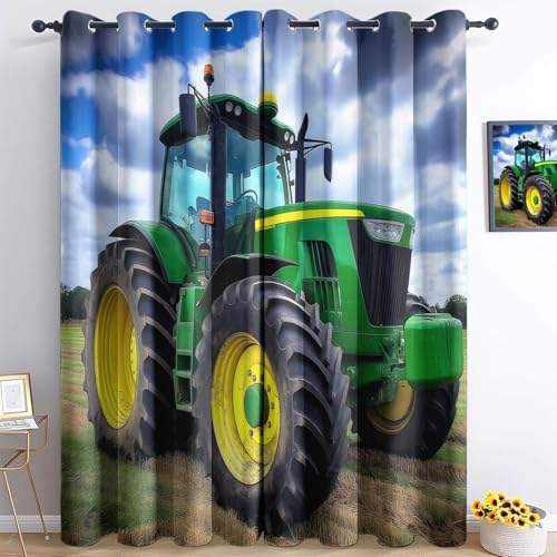 Verdunkelungsvorhänge Bauer Traktor Auf Dem Feld H166 x B75 cm (2er Pack) Bunt, Blickdichte Vorhänge mit Ösen für Isolierung Geräuschreduzierung, Bedruckte Vorhänge für Schlafzimmer Wohnzimmer von Generic