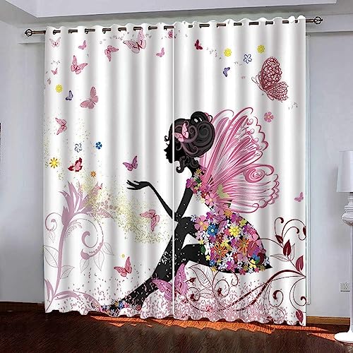 Verdunkelungsvorhange 2Er Set Cartoon Mädchen Schmetterlingsblume Wohnzimmer Kinderzimmer Verdunkelungsvorhang Wärmeisolierte Gardinen Mit Ösen Polyester 3D Effekt Druck Vorhänge 2 X 2 X 11-9E1E3M7B4 von Generic