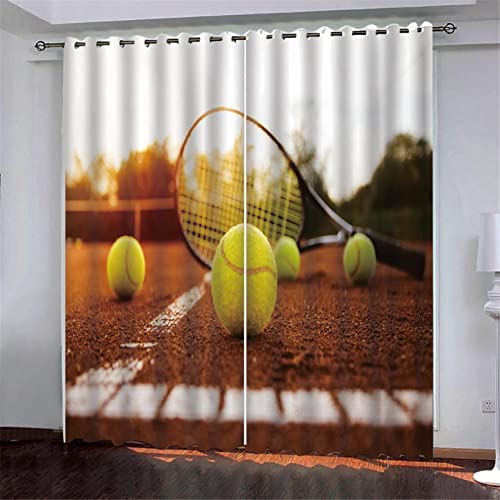 Verdunklungs Vorhang Kinderzimmer 2Er Set 220 (B) X 215 (H) cm, Schlafzimmer Vorhang Polyester Ösenvorhang Blickdicht Sport Tennis 3D Vorhänge Lang Für Fenster Wohnzimmer Büro des Hotelrestaurants von Generic