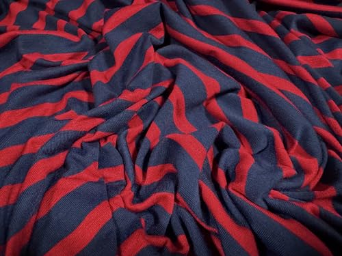 Viskose-Spandex-Stretch-Stoff, Single-Jersey, Meterware, gestreift, Marineblau und Rot von Generic